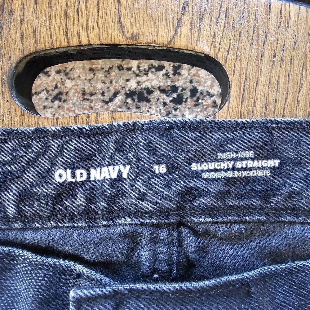 Old Navy High Rise Slouchy Straight Black Distressed Buttonfly Jeans Size 16 - Picture 11 of 12